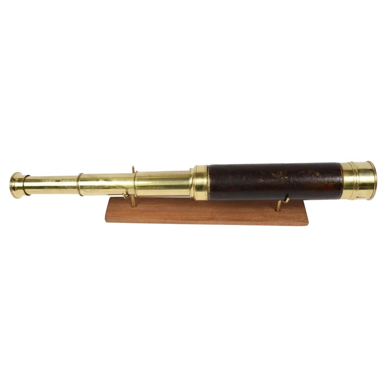 Antique Nautical Telescope, Brass and Leather, 1870