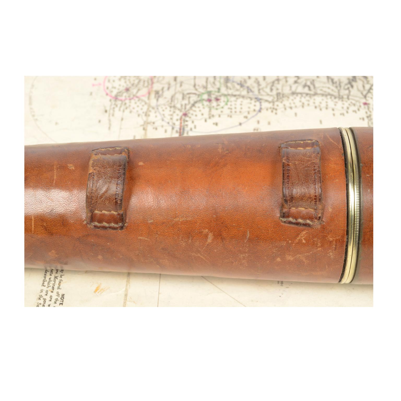 Antique Nautical Telescope, Brass and Leather, Early 1900s 2