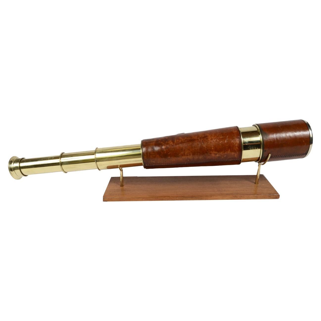 Antique Nautical Telescope, Brass and Leather, Early 1900s