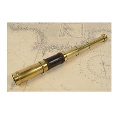 Antique Nautical Telescope, Brass and Leather, Mid-19th Century