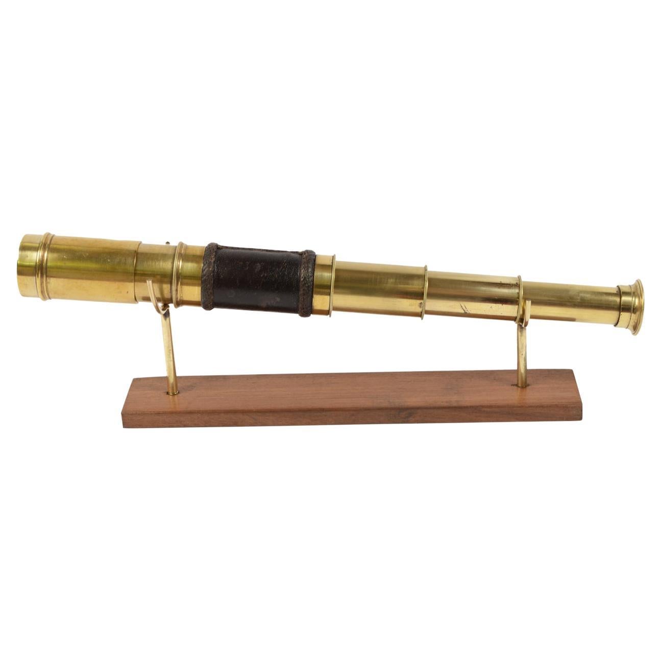 Antique Nautical Telescope, Brass and Leather, Mid-19th Century