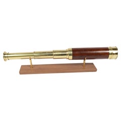 Antico telescopio nautico, ottone e mogano, inizio 1800