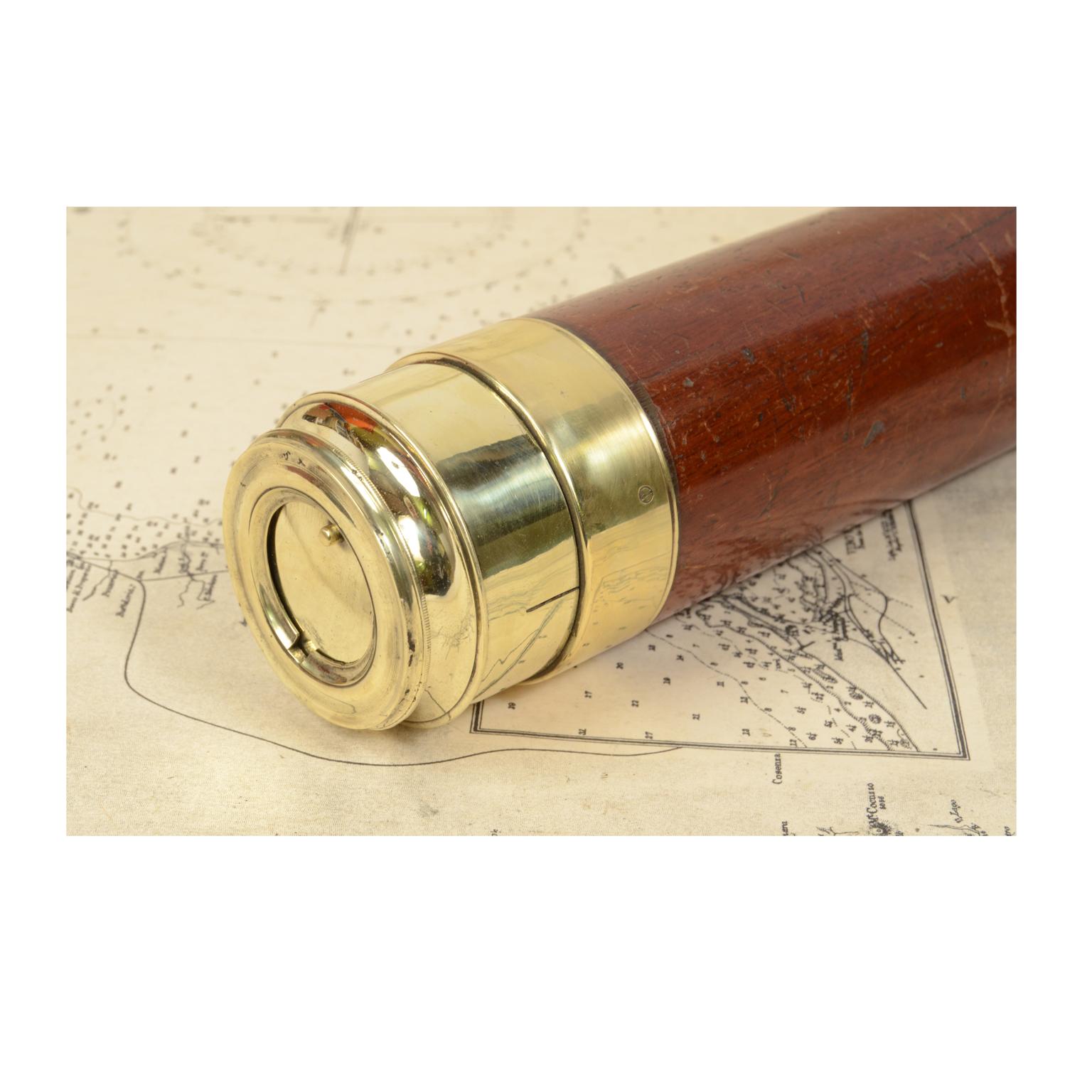 Mid-19th Century Antique Nautical Telescope, Brass and Mahogany, First Half of the 19th Century