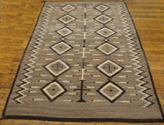 1930s Gray Geometric Antique American Navajo Carpet 4'6"x 6'8" Woven Wool Carpet