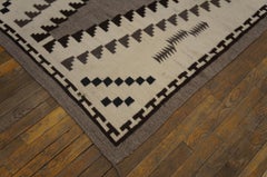 1940s Black and White Vintage American Hooked Navajo Rug 4'6" x 7'4"