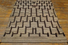 1900s Gray Geometric Antique American Navajo Rug 4'9"x6' Flatweave Wool Carpet