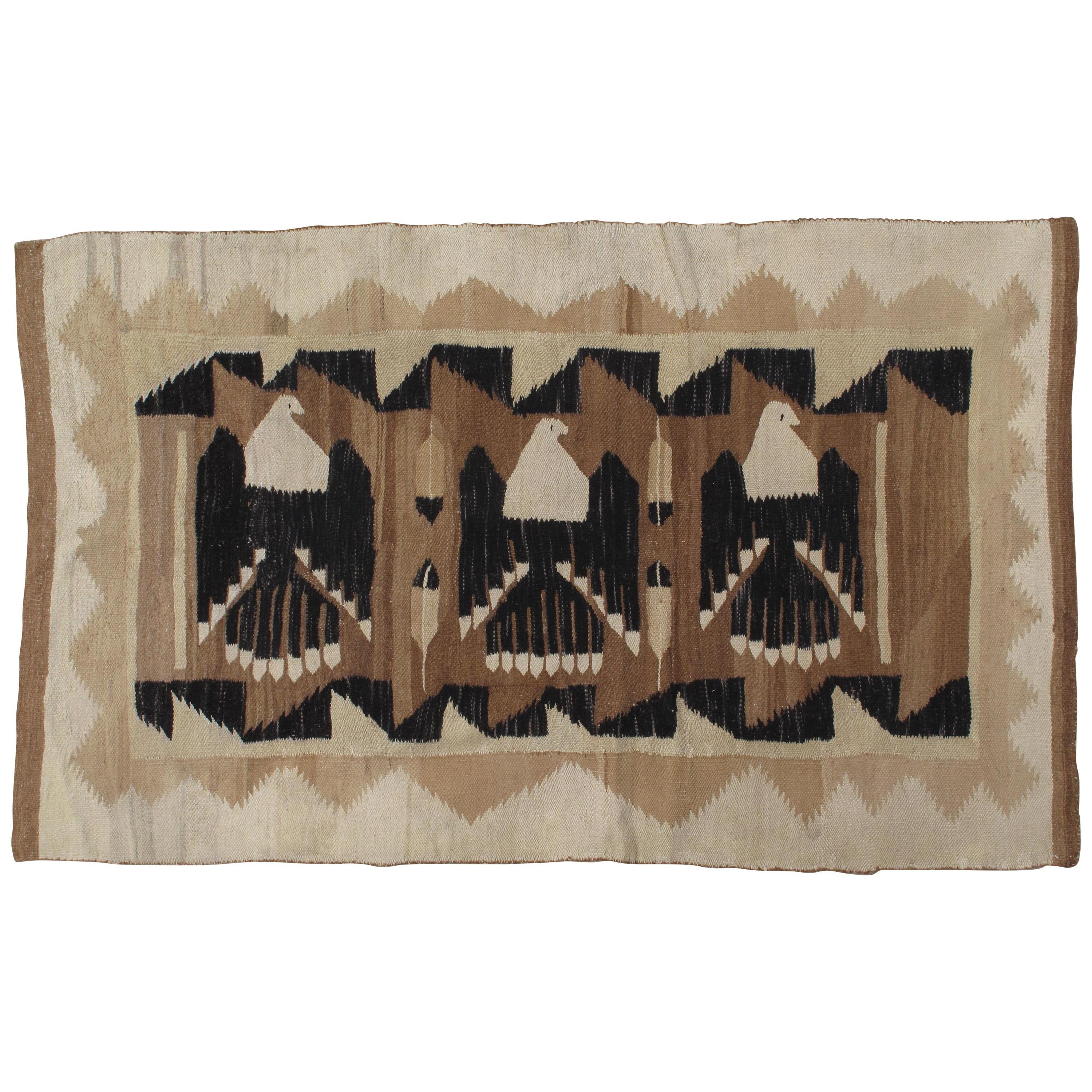 Antique Navajo Blanket "Eagle" Design Oriental Rug Fine German Town Wool Neutral For Sale