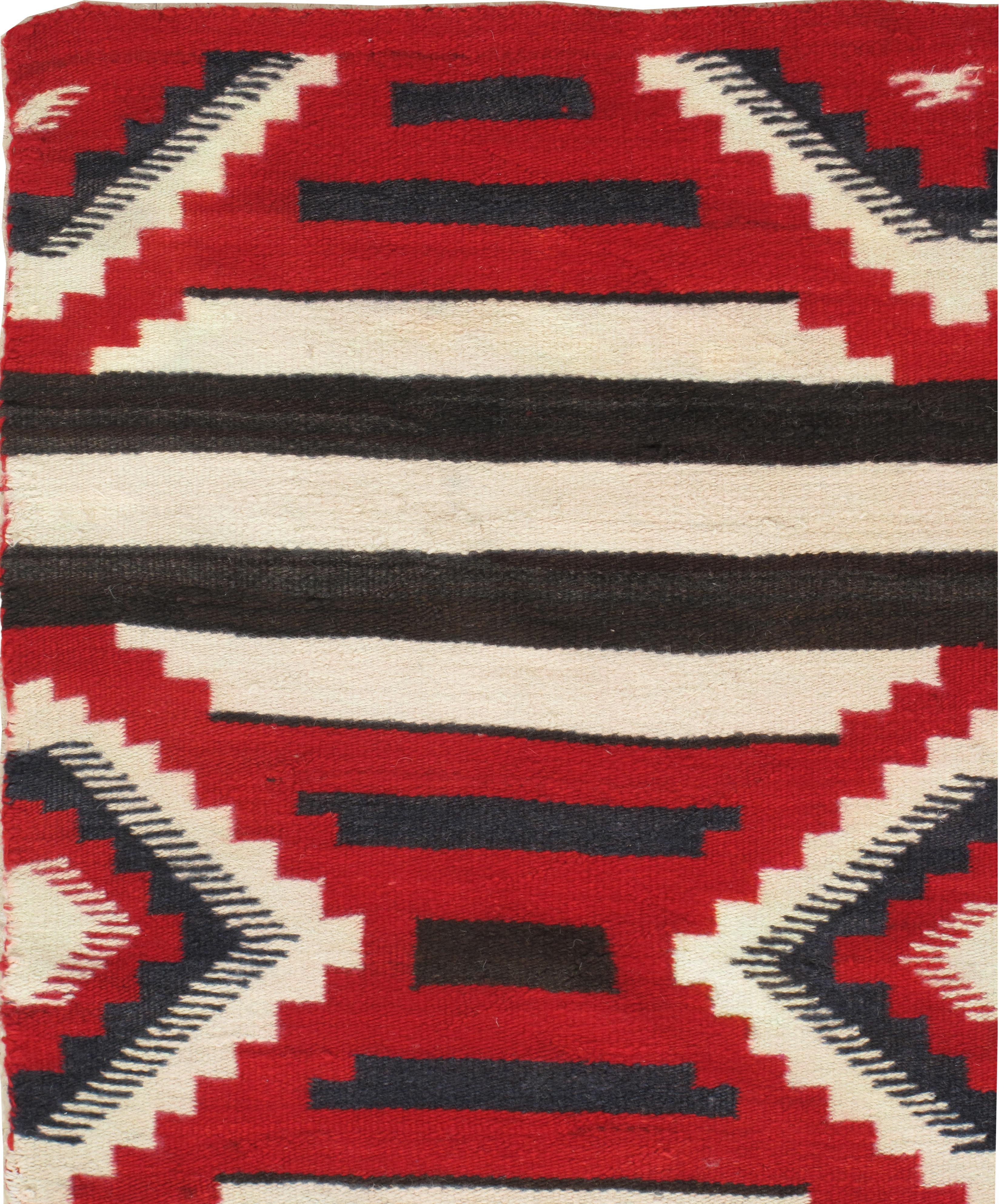 Antique Navajo Blanket, Oriental Rug, Handmade Wool Rug, Ivory, Red and