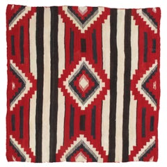 Antique Navajo Blanket, Oriental Rug, Handmade Wool Rug, Ivory, Red and Gray