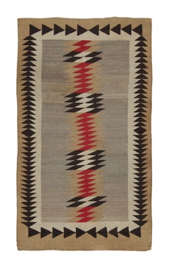 Antique Navajo Blanket Rug in Brown with Geometric Chevron Pattern - Rug & Kilim