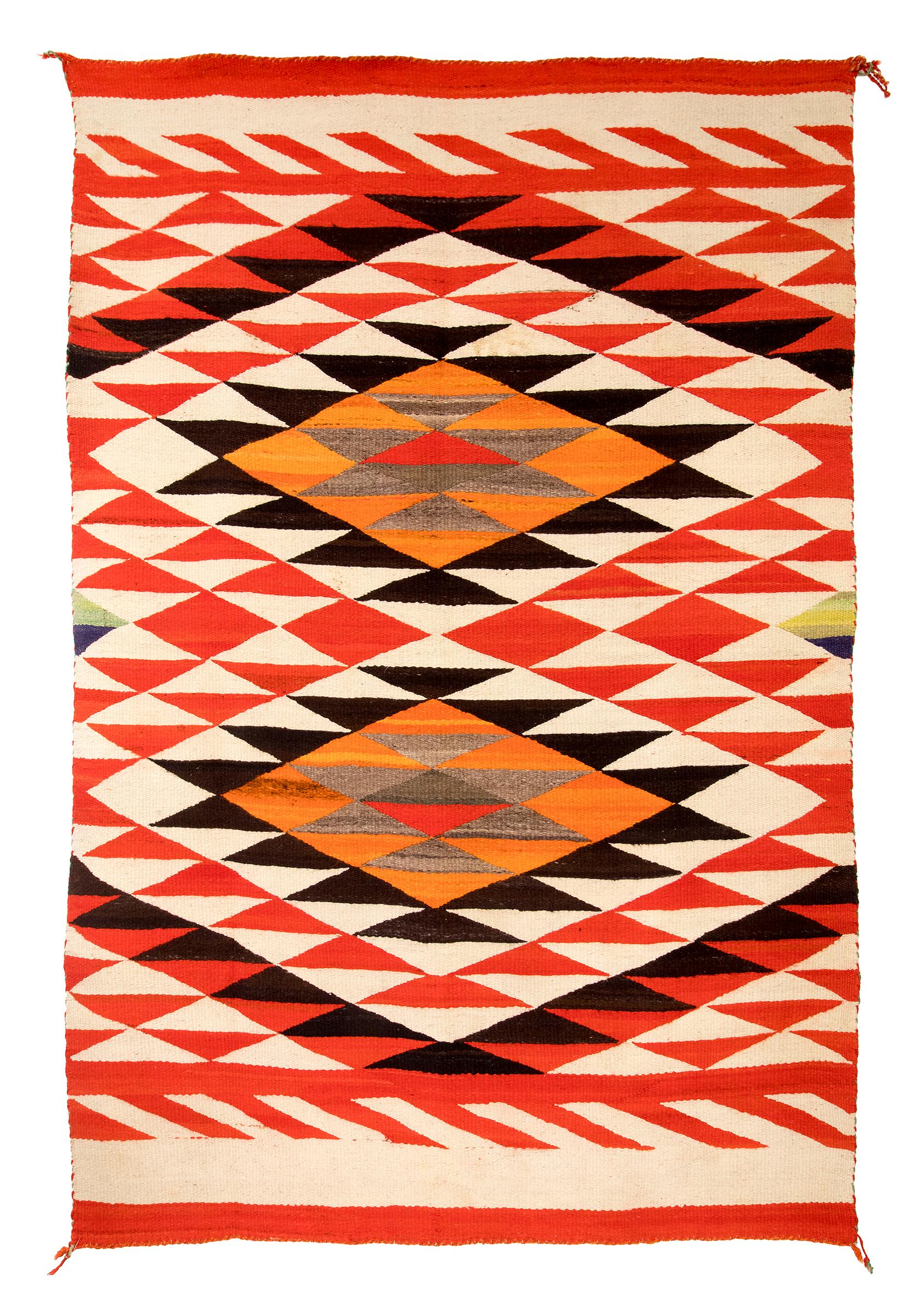 Wool Antique Navajo Blanket, Transitional, Late Classic Period, circa 1870, Red White