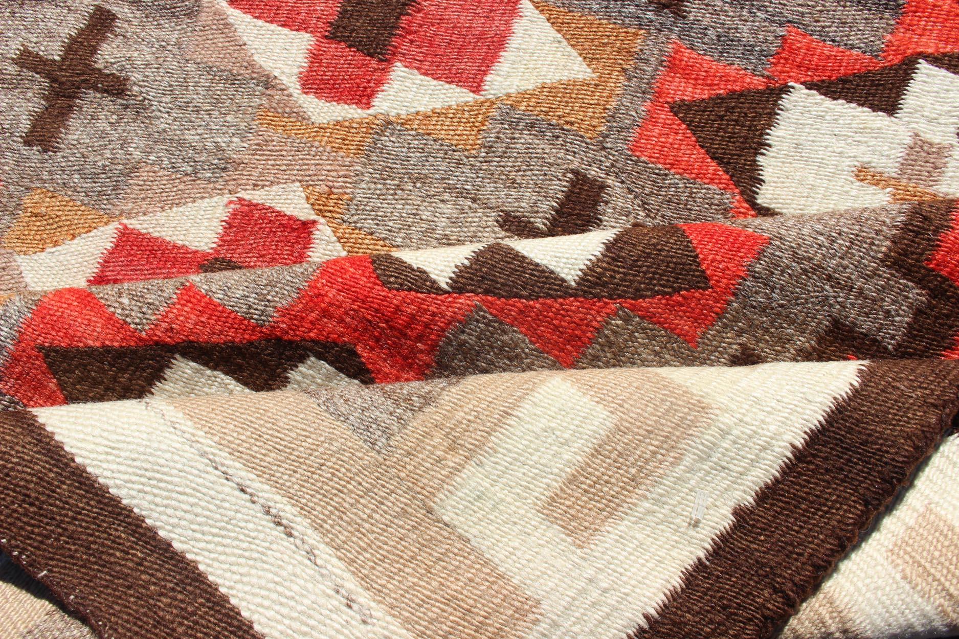 Antique Navajo Blanket with All Over Geometric in Gray, Red, Brown and Ivory For Sale 3