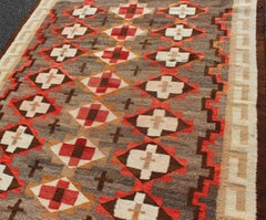 Antique Navajo Blanket with All Over Geometric in Gray, Red, Brown and Ivory