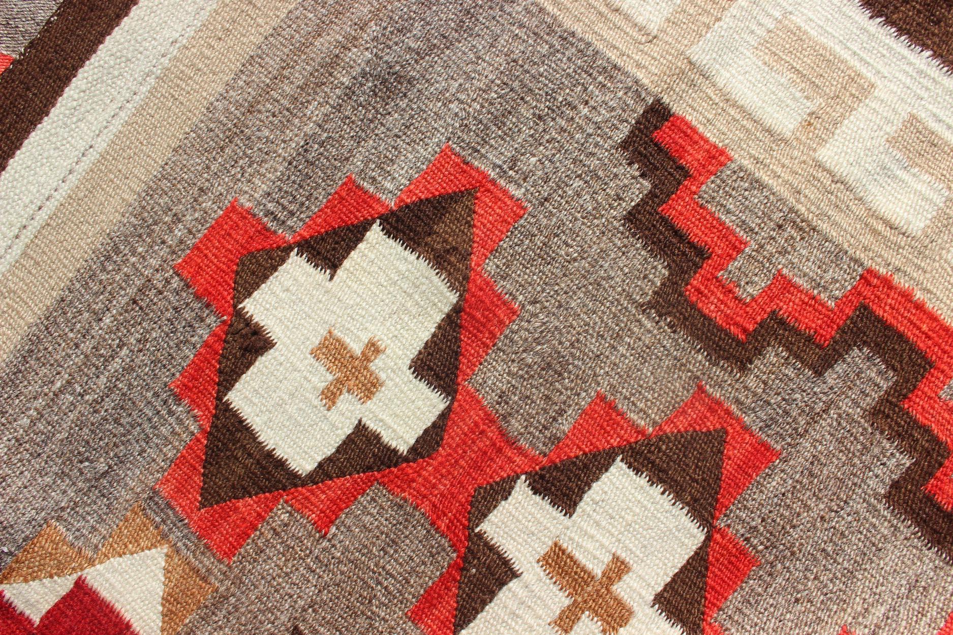 Antique Navajo Blanket with All Over Geometric in Gray, Red, Brown and Ivory For Sale 2