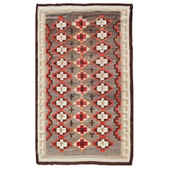 Antique Navajo Blanket with All Over Geometric in Gray, Red, Brown and Ivory