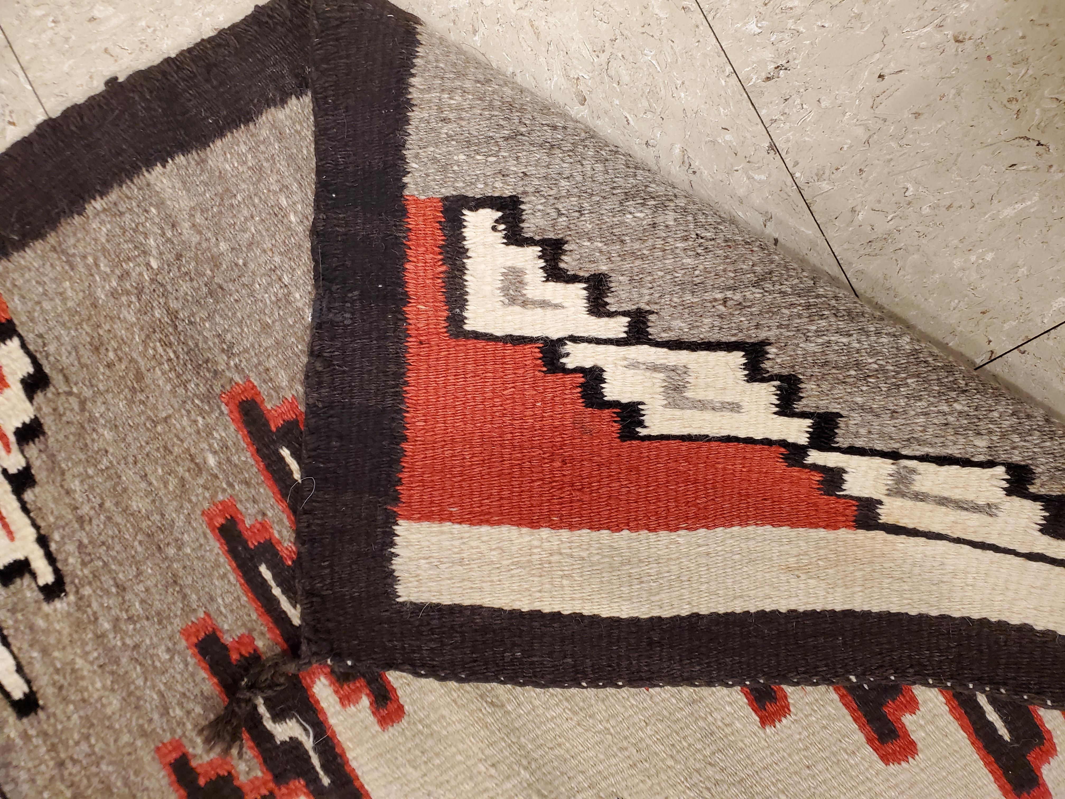 Hand-Knotted Antique Navajo Carpet, Folk Rug, Handmade Wool, Beige, Gray, Orange