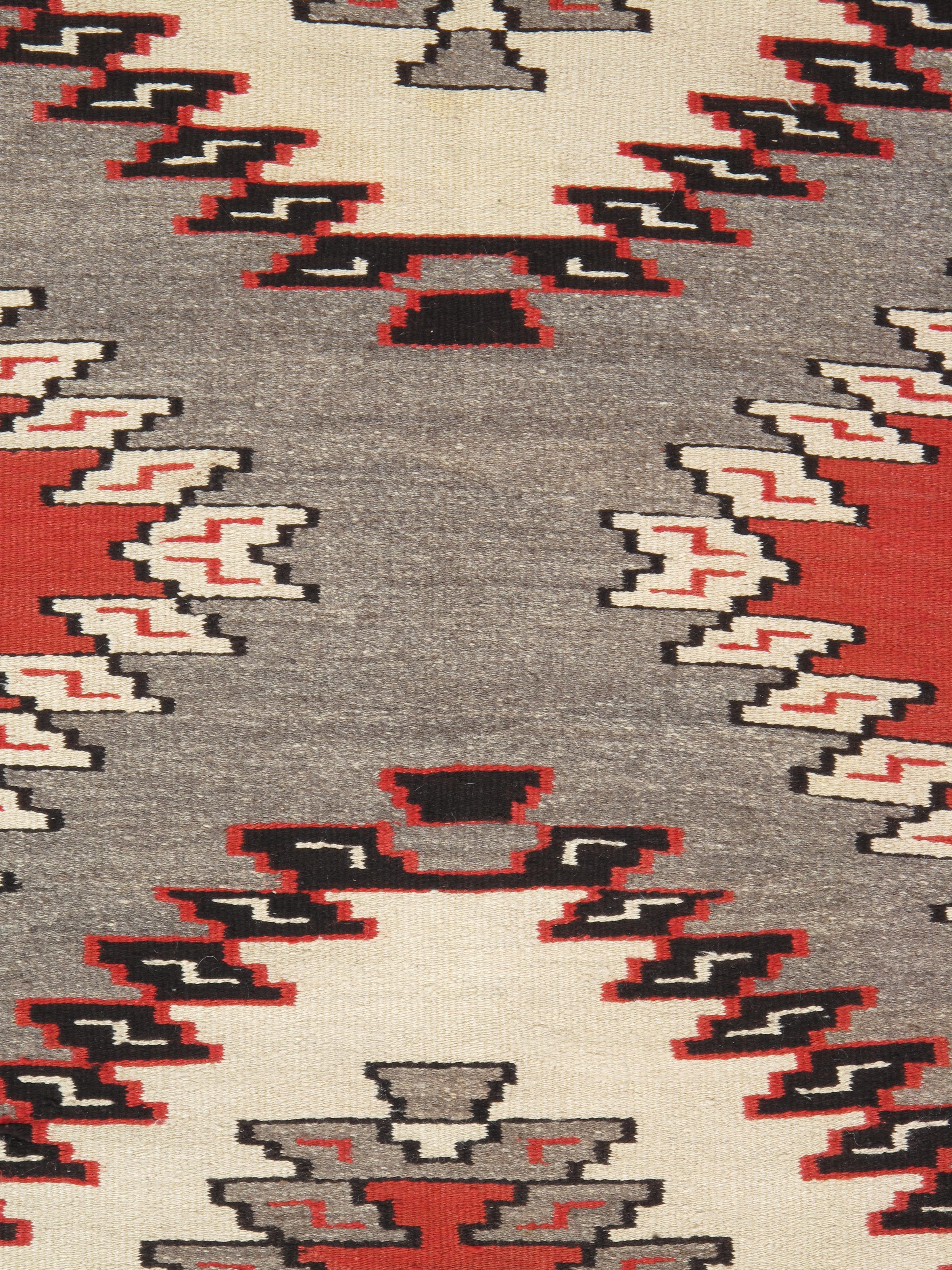 Antique Navajo Carpet, Folk Rug, Handmade Wool, Beige, Gray, Orange 2