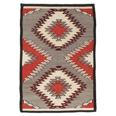 Antique Navajo Carpet, Folk Rug, Handmade Wool, Beige, Gray, Orange