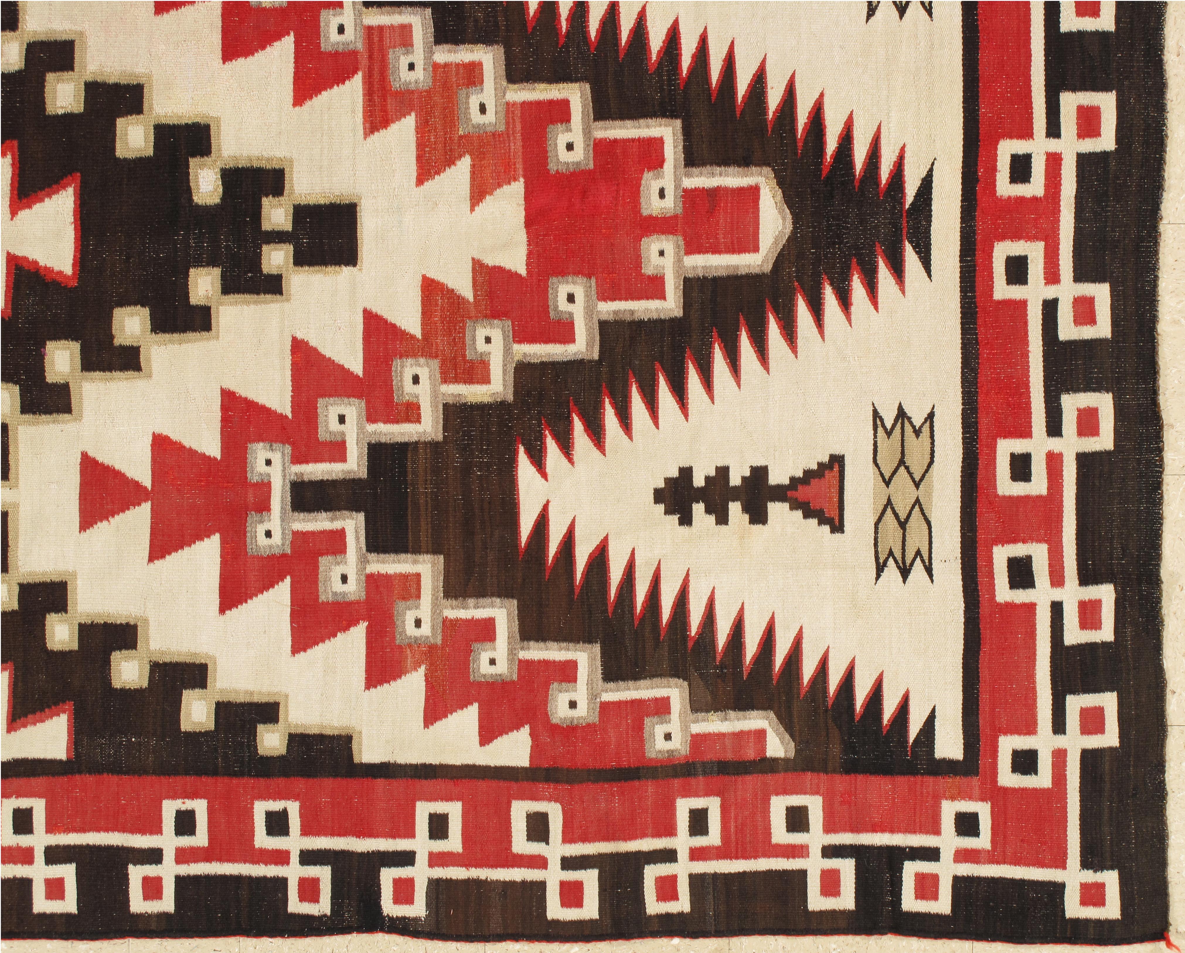 Américain Tapis Navajo ancien, tapis artisanal, laine faite à la main, beige, gris, corail doux en vente