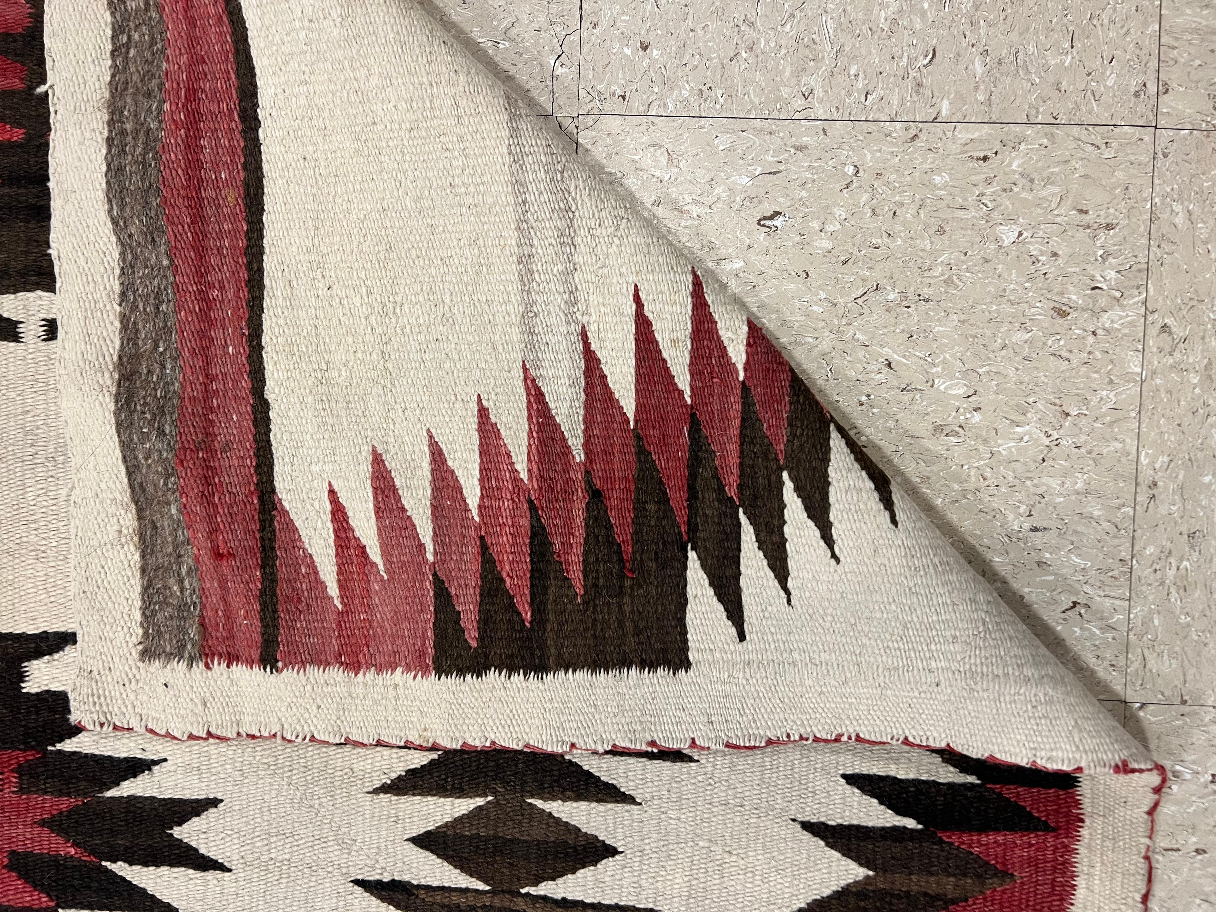 Antique Navajo Carpet, Folk Rug, Handmade Wool, Red, Black, Ivory, Brown 5