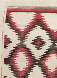Antique Navajo Carpet, Folk Rug, Handmade Wool, Red, Black, Ivory, Brown
