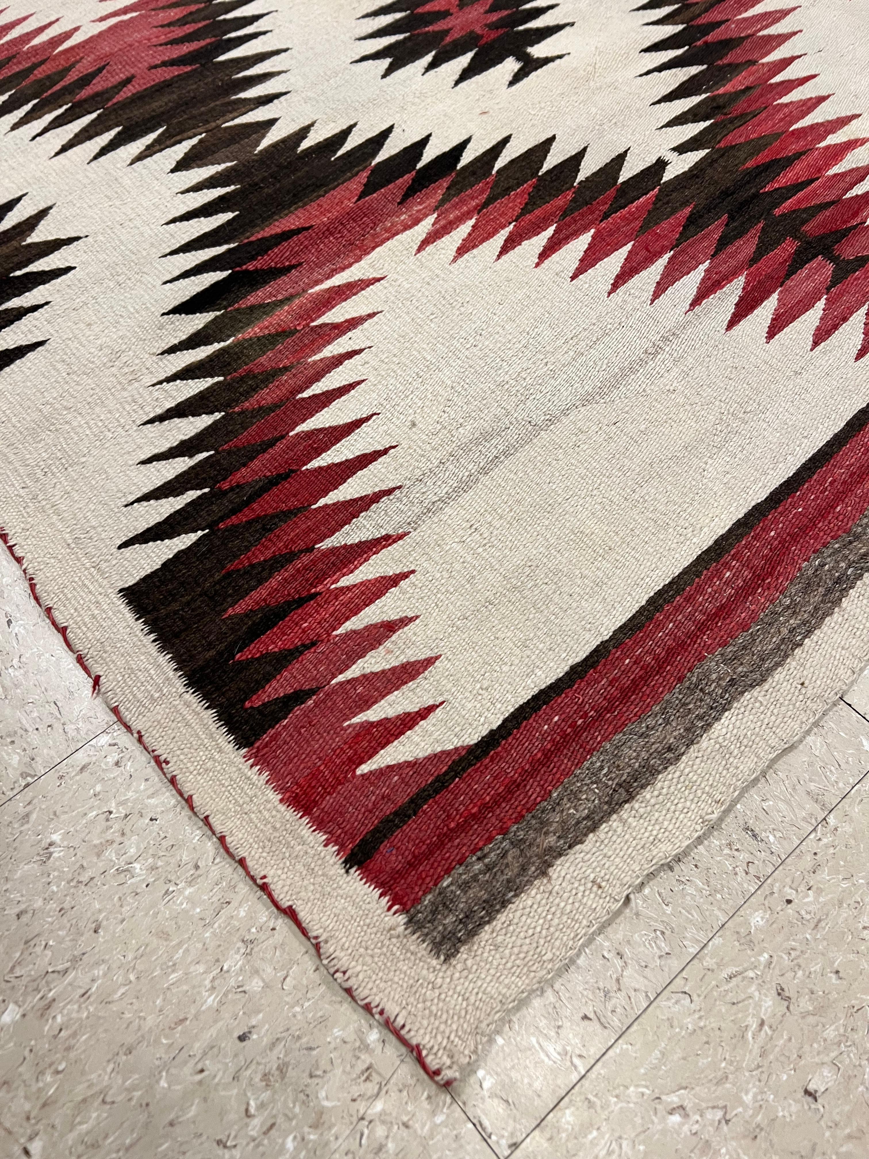 Antique Navajo Carpet, Folk Rug, Handmade Wool, Red, Black, Ivory, Brown In Good Condition In Port Washington, NY
