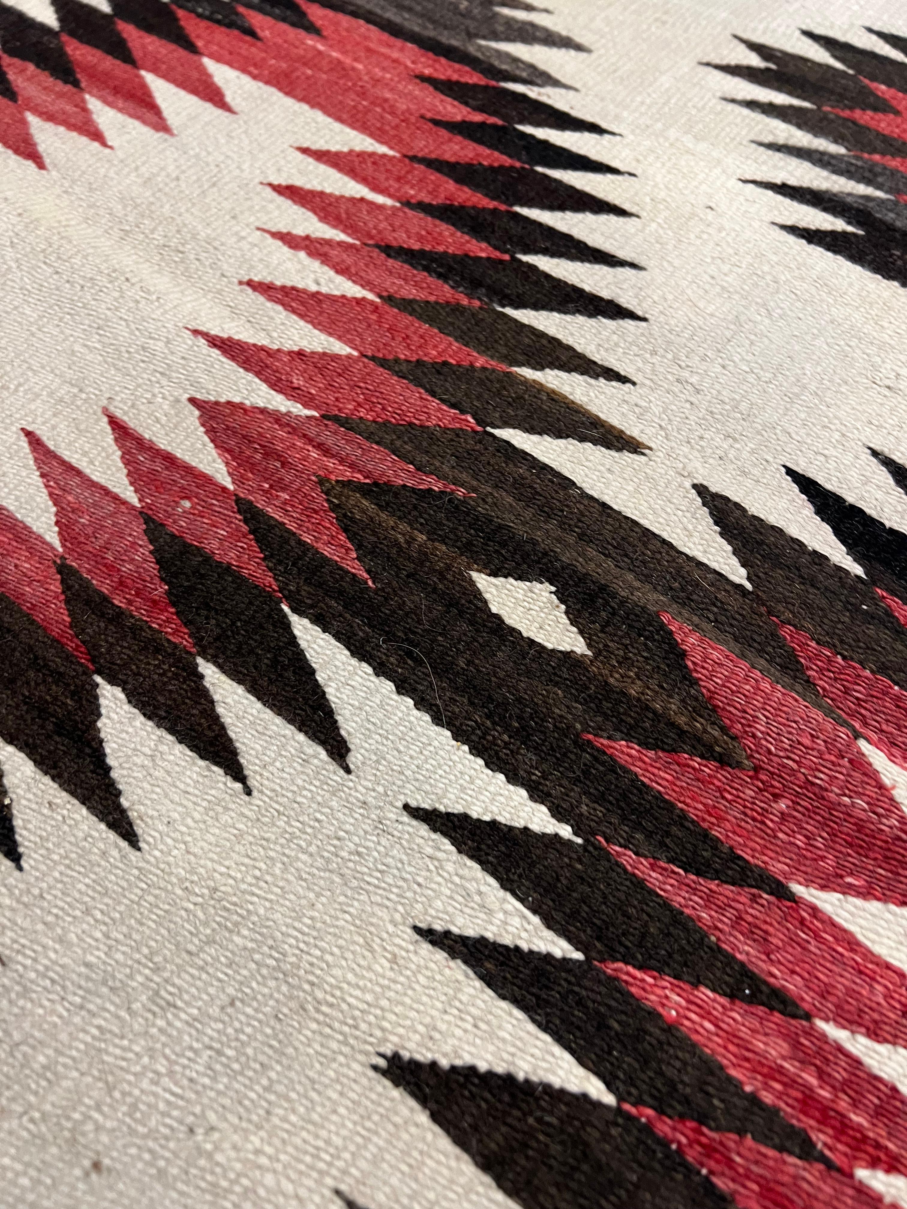 Antique Navajo Carpet, Folk Rug, Handmade Wool, Red, Black, Ivory, Brown 2