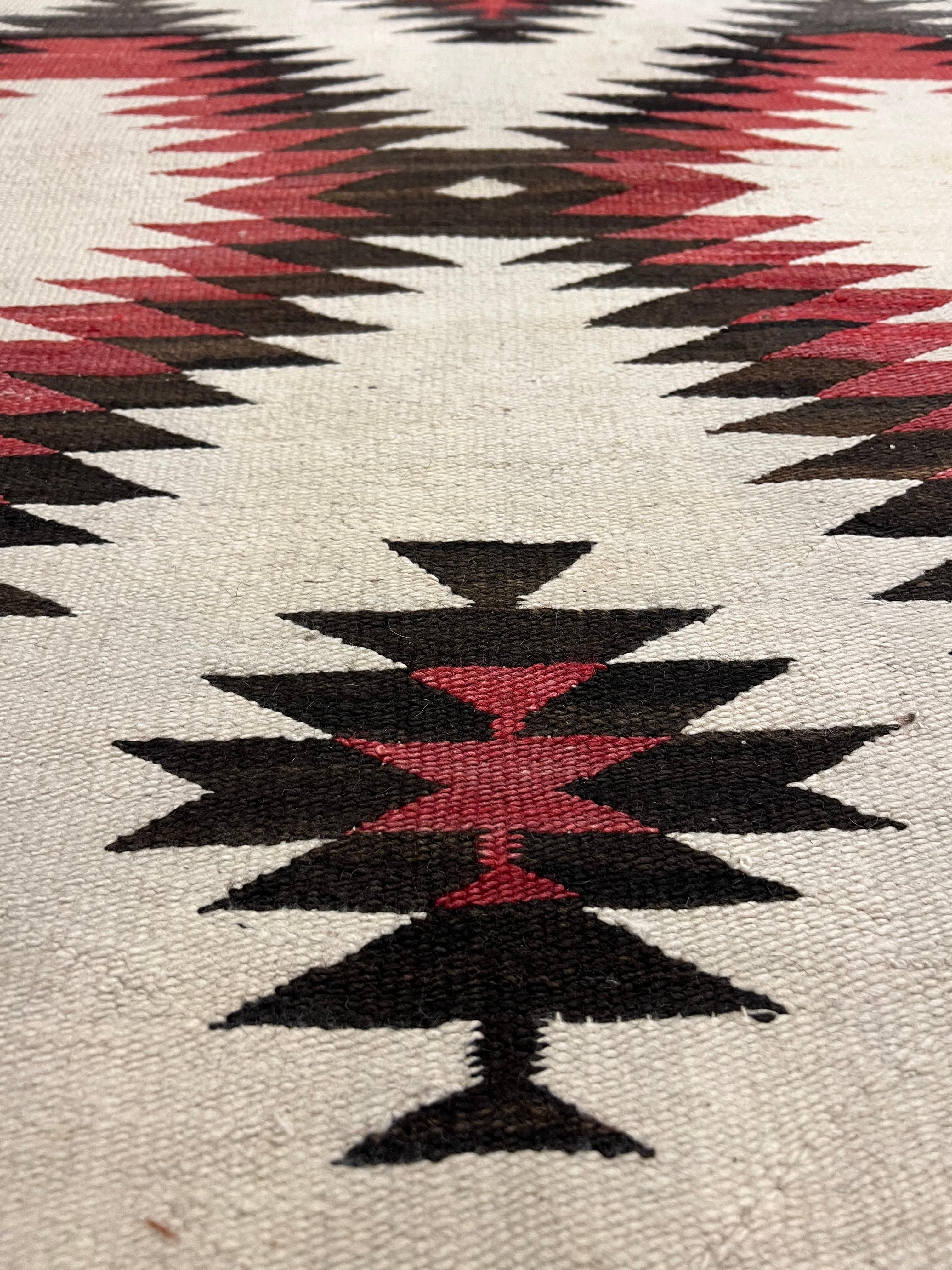 Antique Navajo Carpet, Folk Rug, Handmade Wool, Red, Black, Ivory, Brown 3