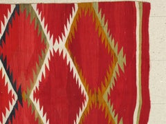 Antique Navajo Rug, Handspun Wool, Red, Black, White, Green.