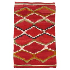 Antique Navajo Carpet, Folk Rug, Handmade Wool, Red, Black, White, Green