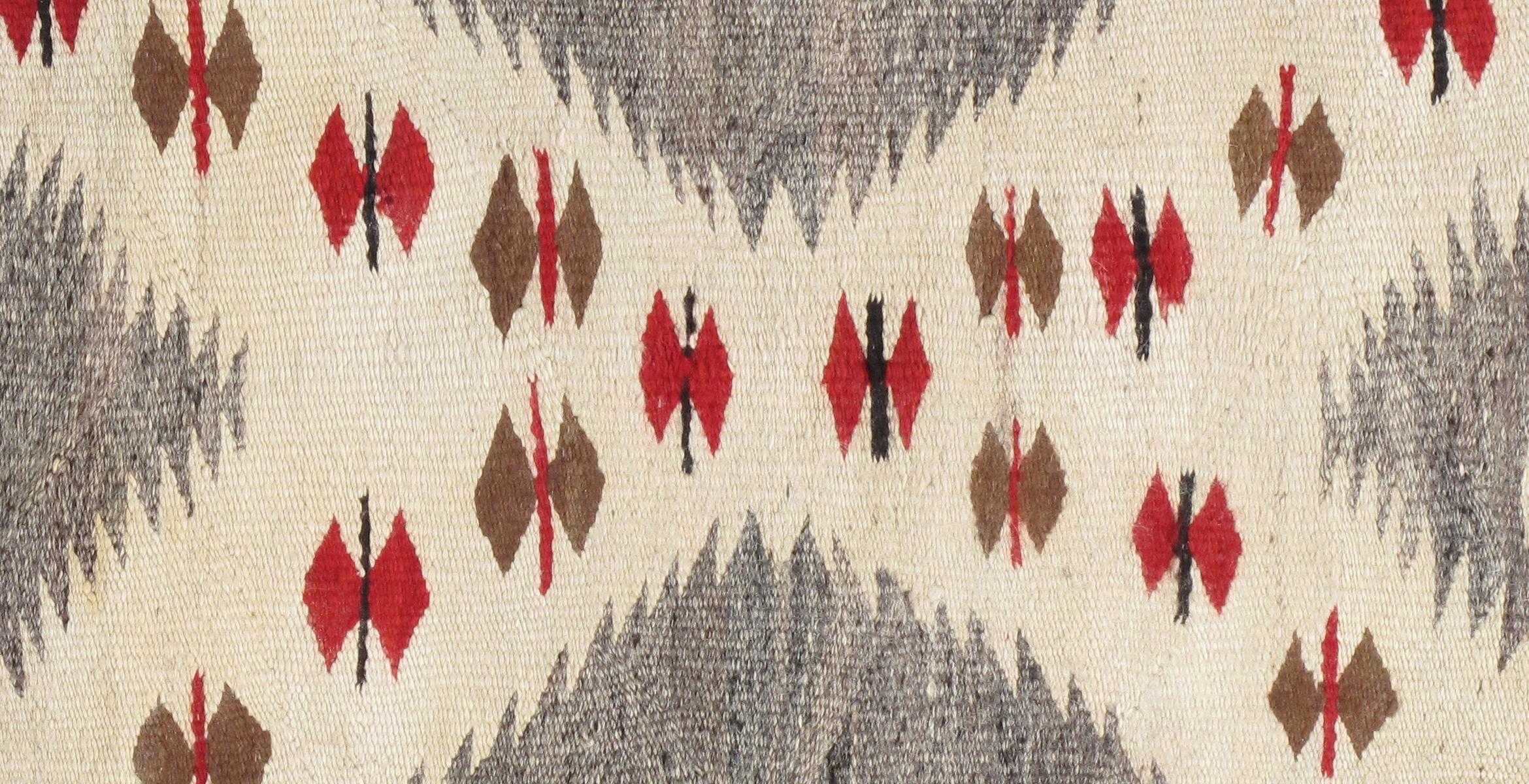 American Antique Navajo Carpet, Folk Rug, Handmade Wool Rug, Beige, Gray, Brown For Sale