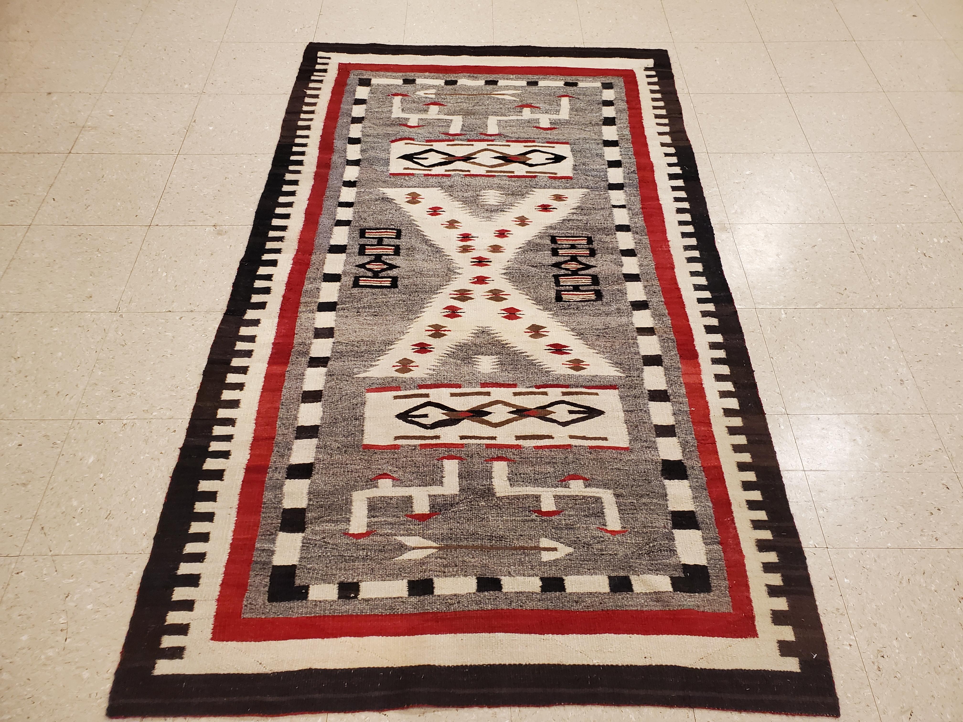 Antique Navajo Carpet, Folk Rug, Handmade Wool Rug, Beige, Gray, Brown For Sale 3