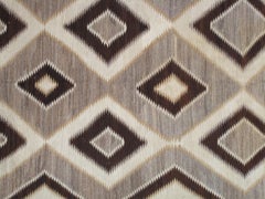 Antique Navajo Carpet, Handmade Wool, Ivory, Beige, Gray and Brown