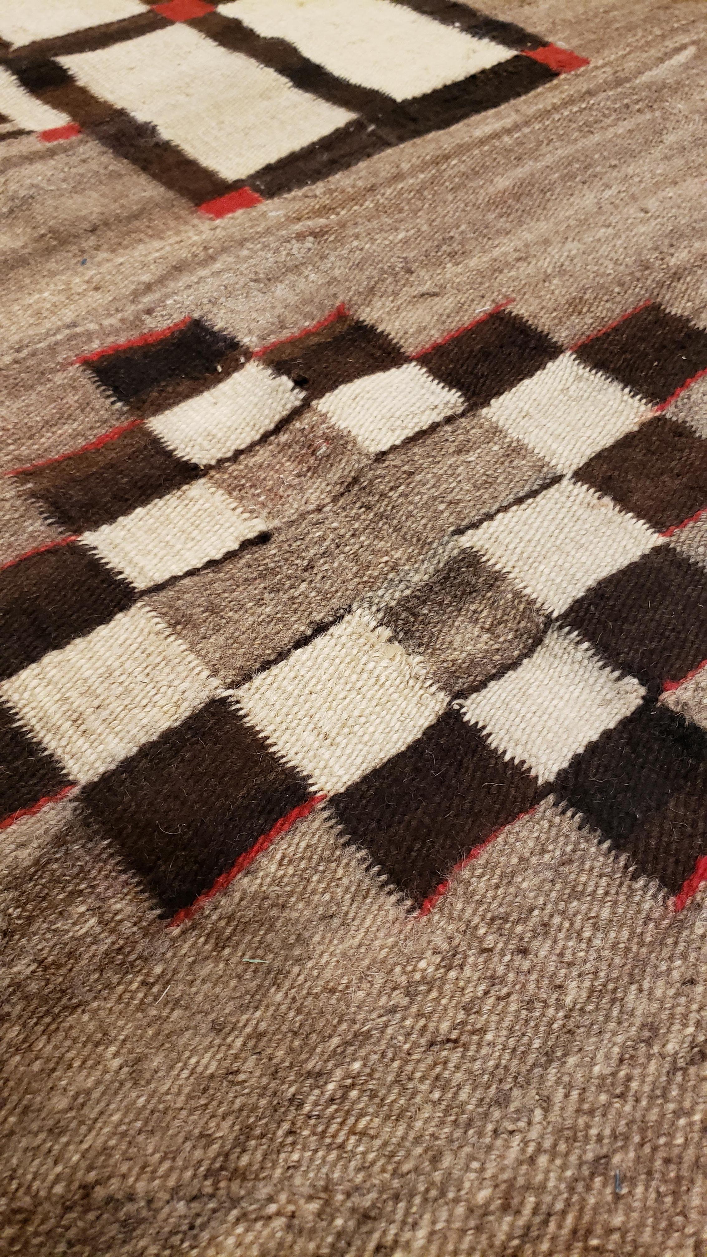 American Antique Navajo Carpet, Oriental Rug, Handmade Wool Rug, Gray, Brown, and Red