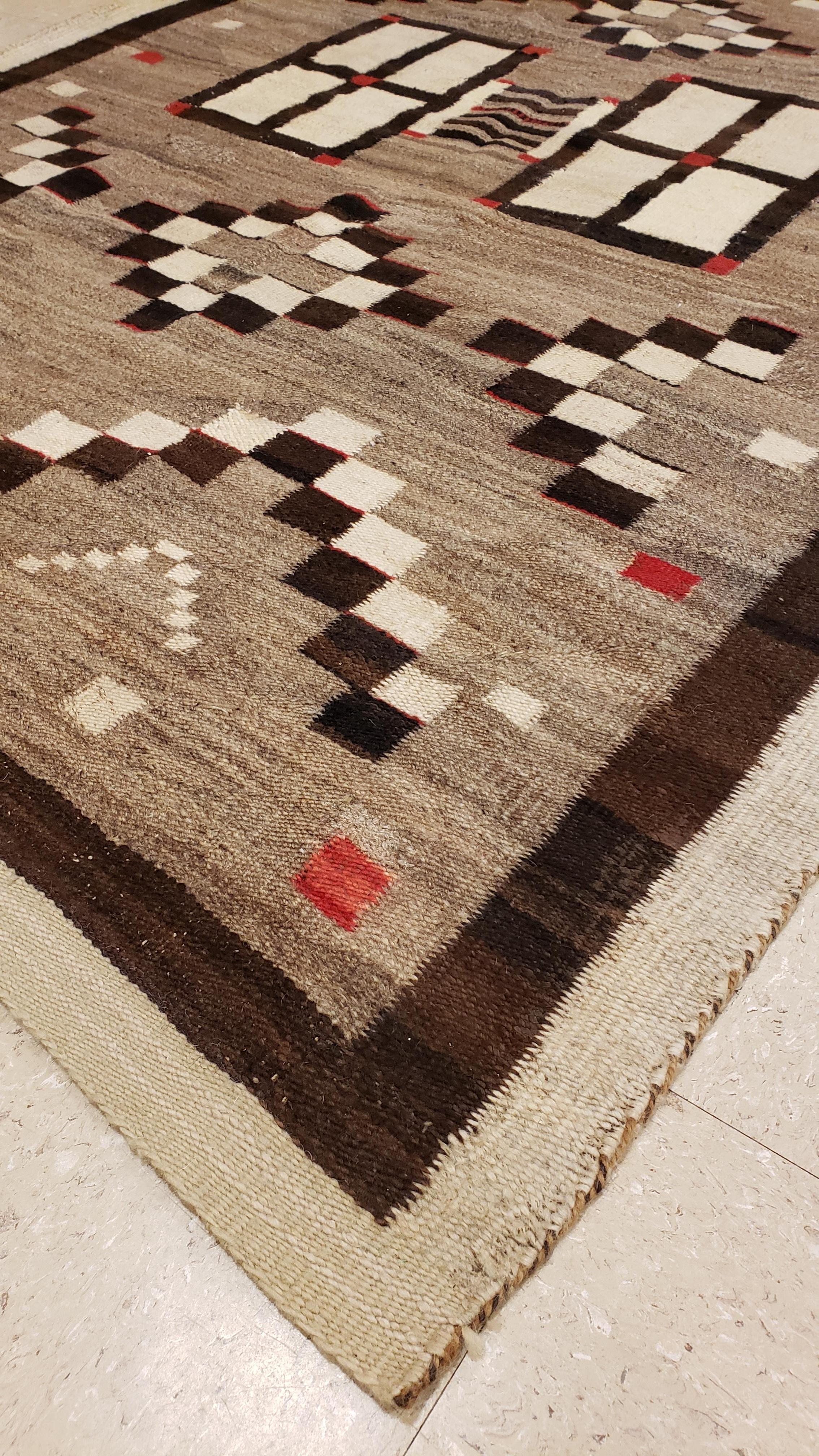 Hand-Knotted Antique Navajo Carpet, Oriental Rug, Handmade Wool Rug, Gray, Brown, and Red