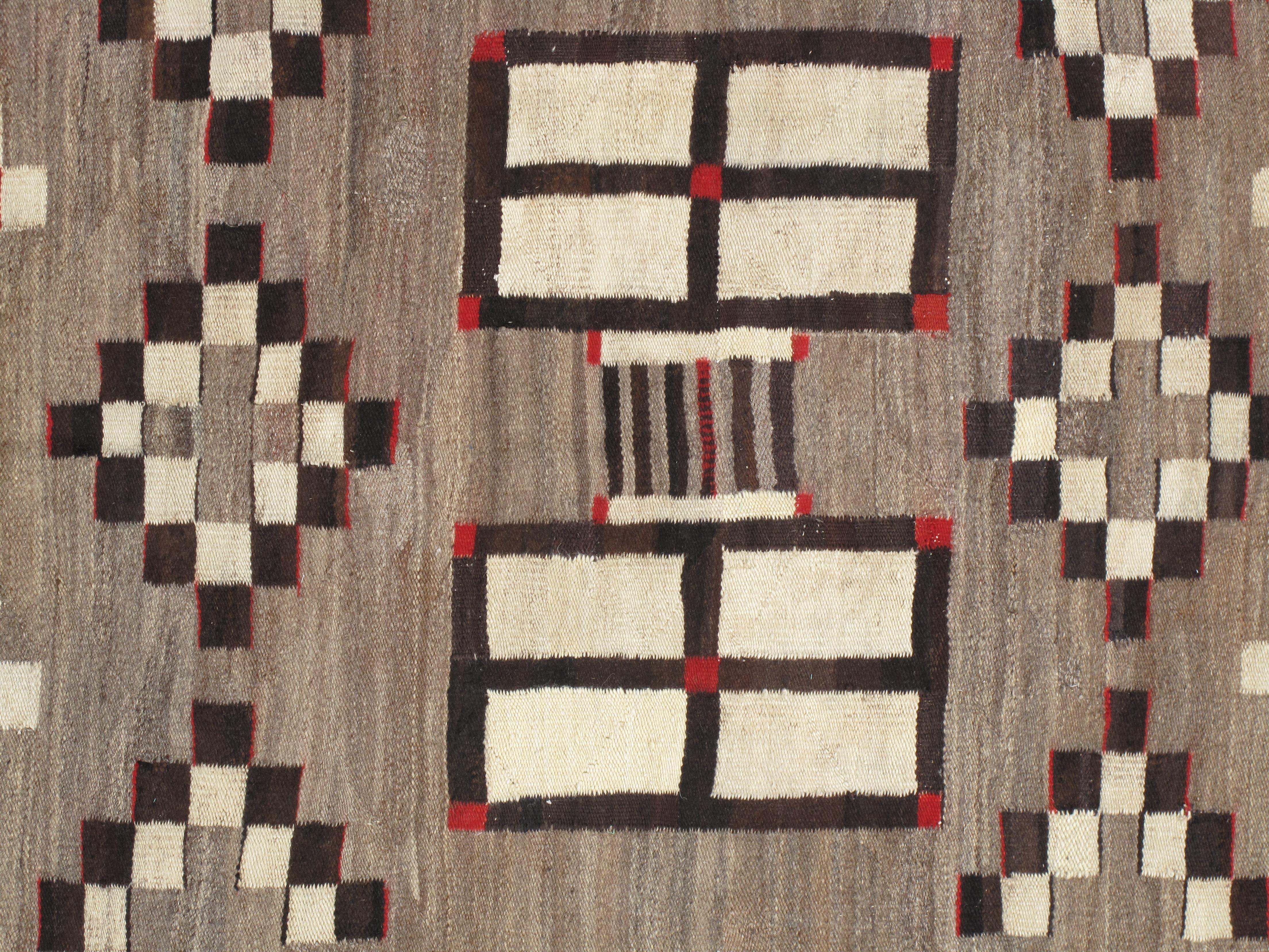 Antique Navajo Carpet, Oriental Rug, Handmade Wool Rug, Gray, Brown, and Red In Excellent Condition In Port Washington, NY