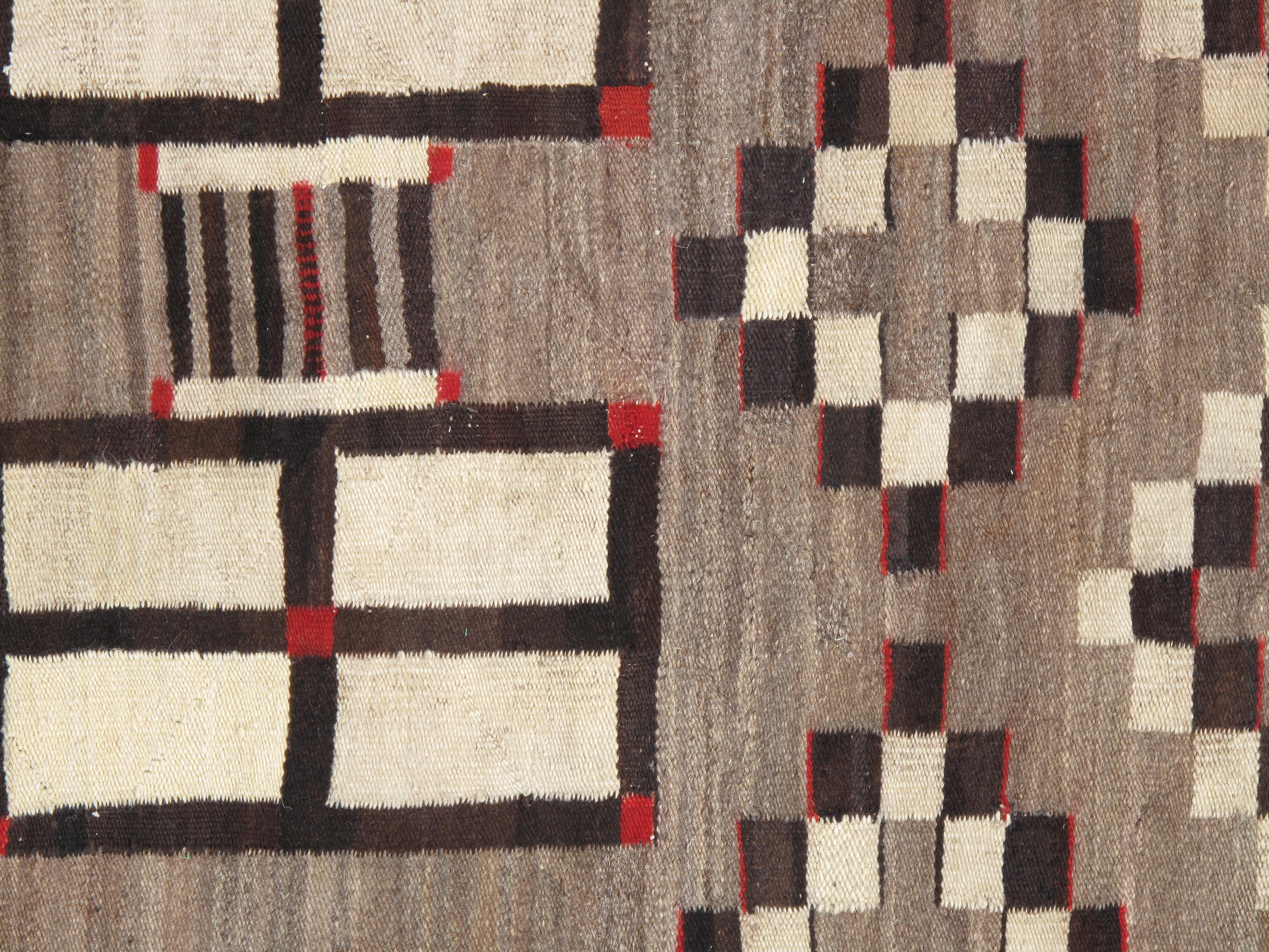 20th Century Antique Navajo Carpet, Oriental Rug, Handmade Wool Rug, Gray, Brown, and Red