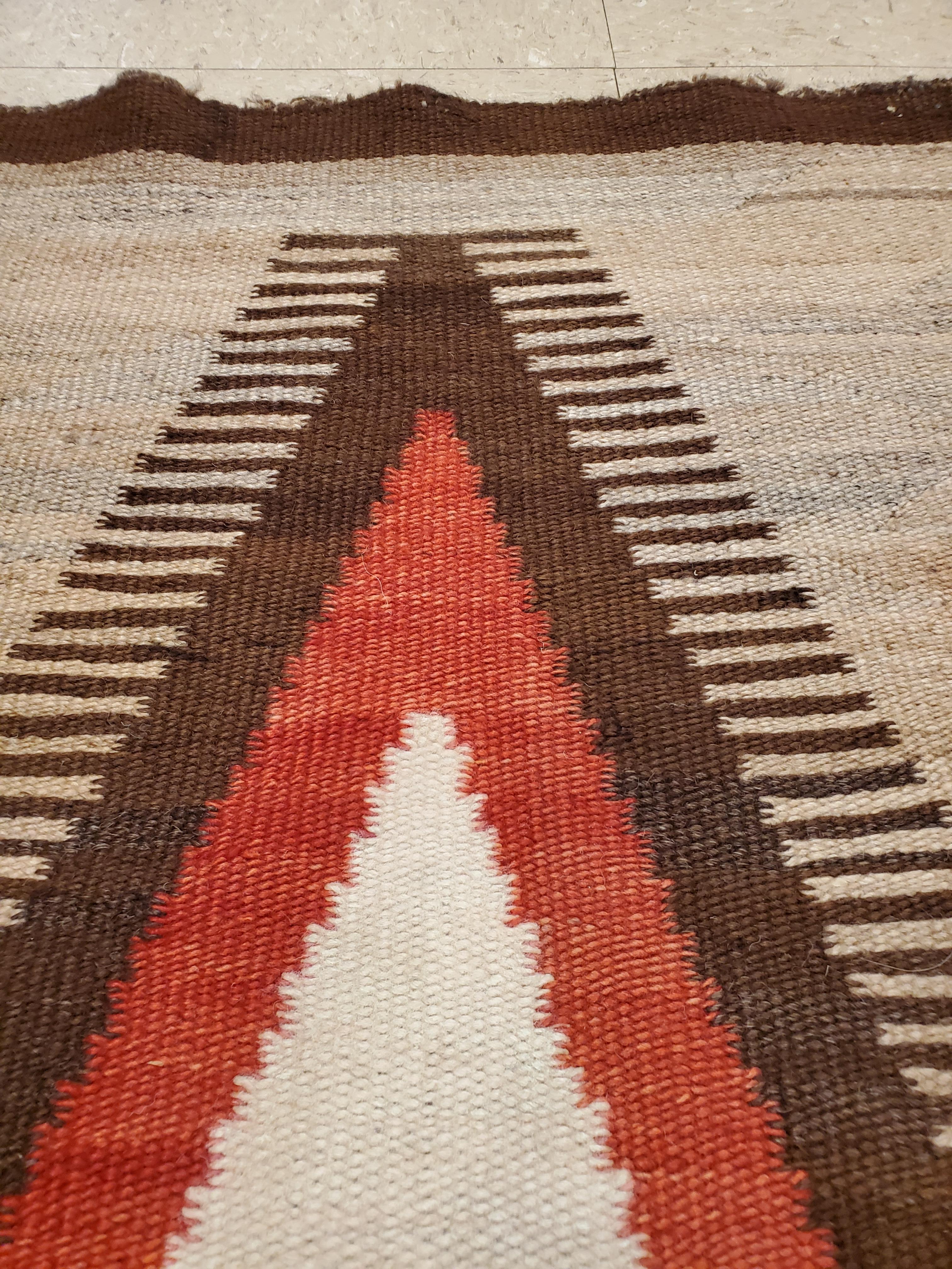 Hand-Knotted Antique Navajo Carpet, Storm Pattern Rug, Handmade Wool Rug, Gray, Red and Brown