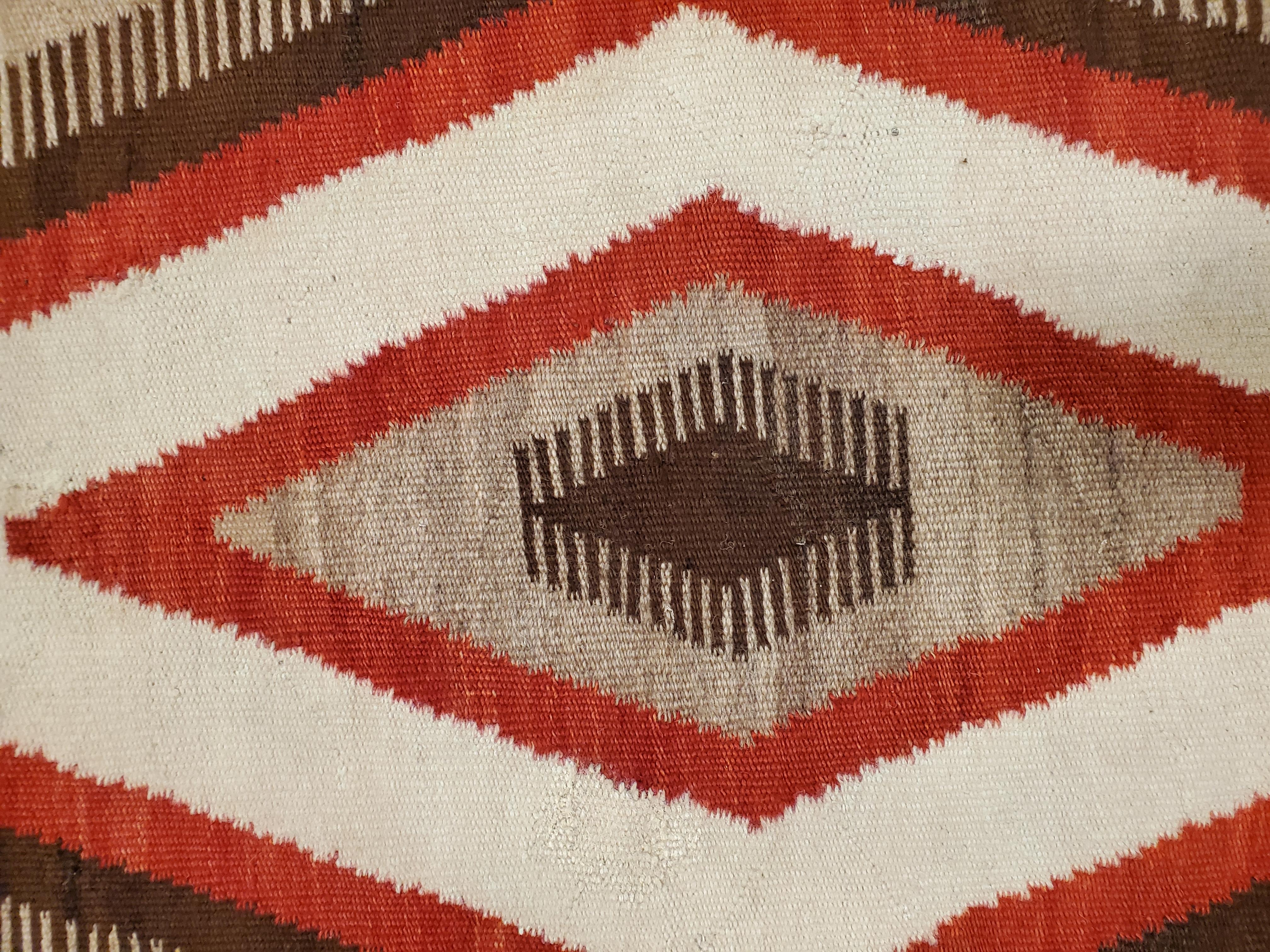 Antique Navajo Carpet, Storm Pattern Rug, Handmade Wool Rug, Gray, Red and Brown In Excellent Condition In Port Washington, NY