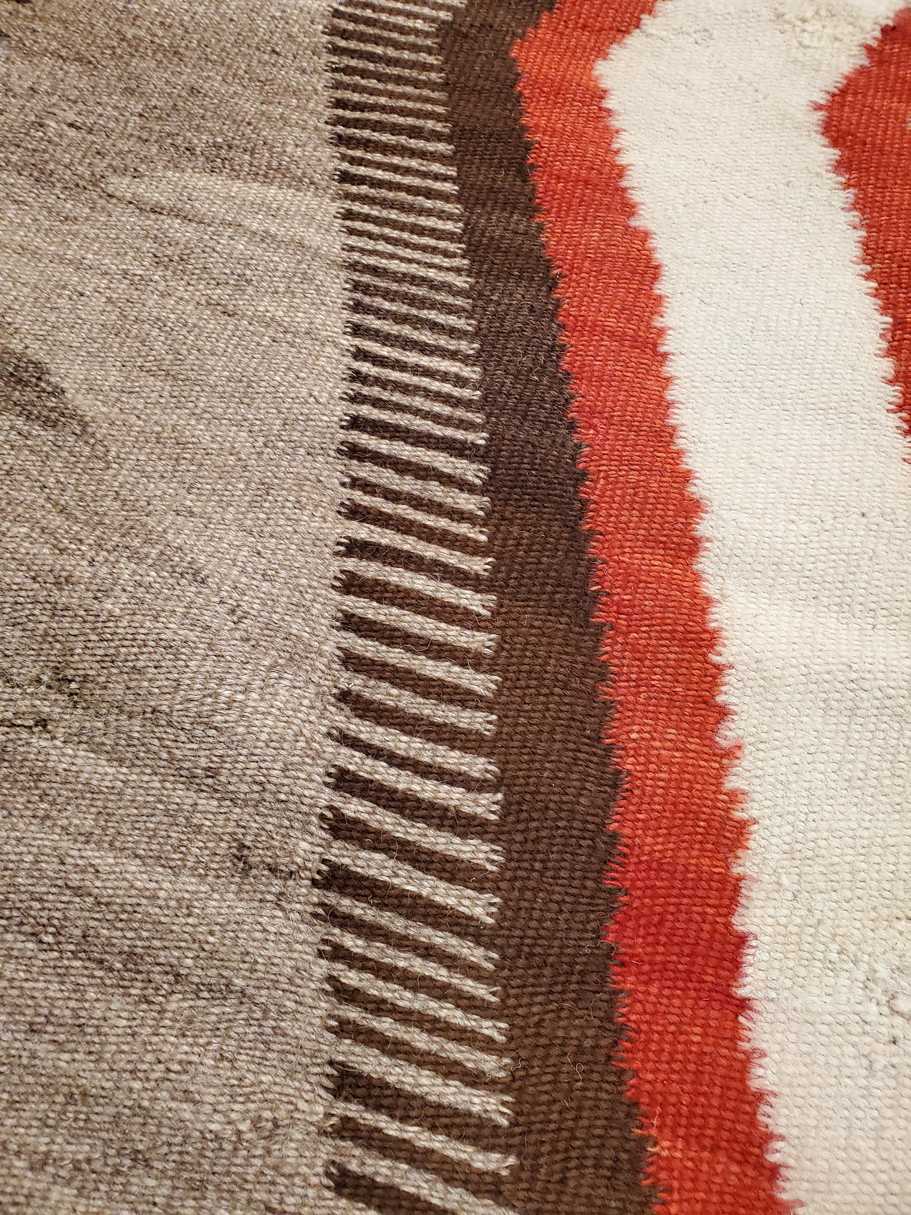 20th Century Antique Navajo Carpet, Storm Pattern Rug, Handmade Wool Rug, Gray, Red and Brown