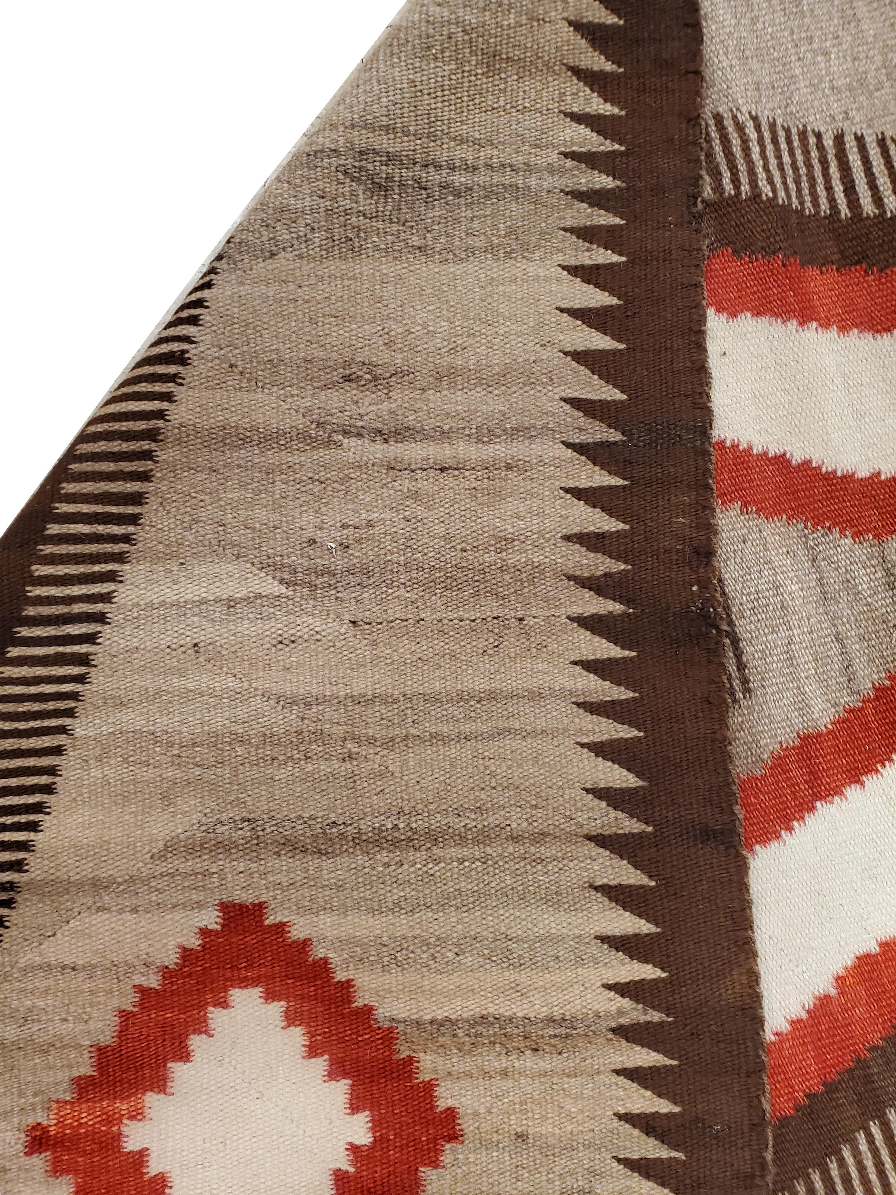 Antique Navajo Carpet, Storm Pattern Rug, Handmade Wool Rug, Gray, Red and Brown 1