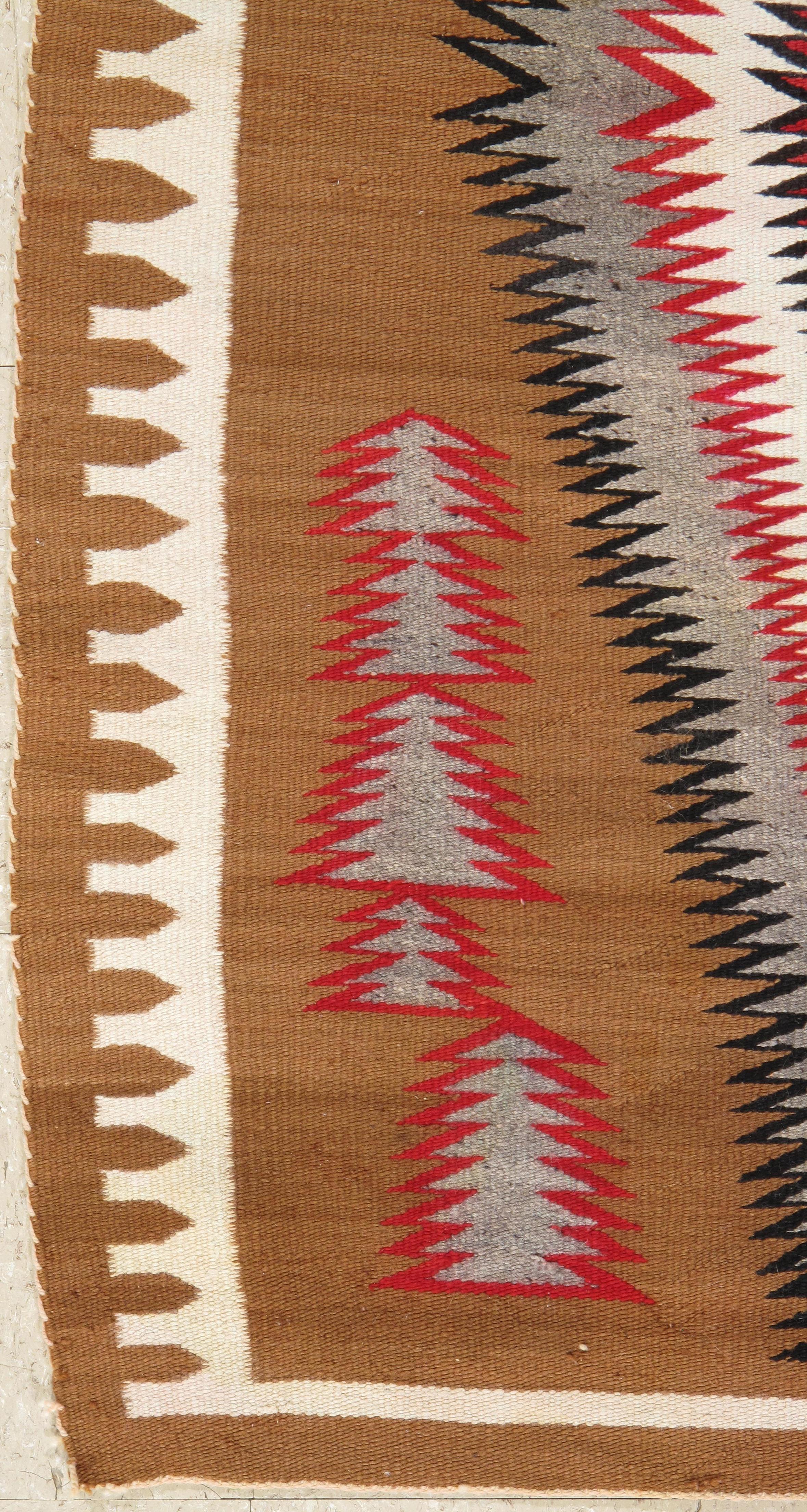 American Antique Navajo Carpet, Storm Pattern Rug, Handmade Wool Rug, Gray, Red and Tan