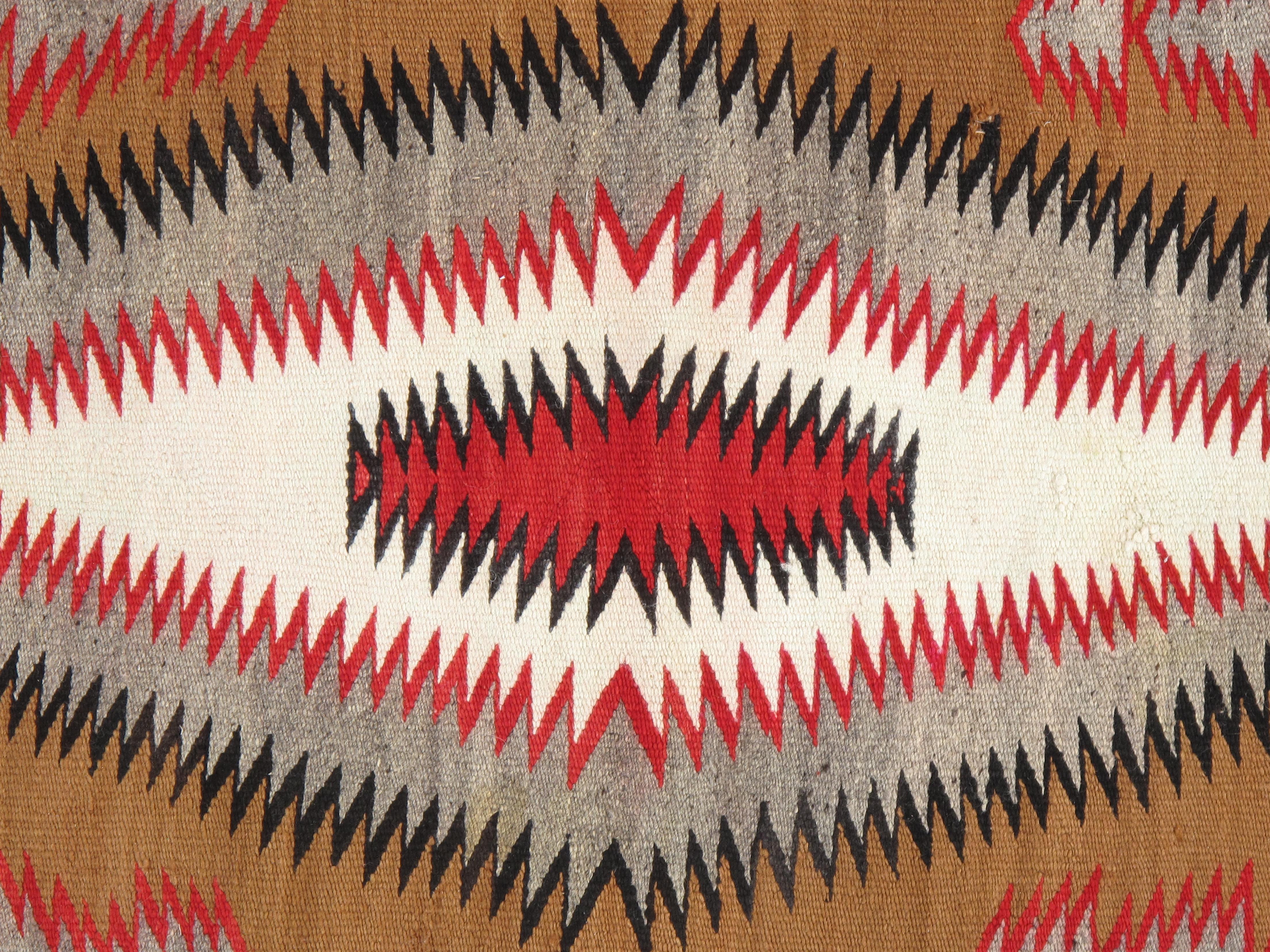 20th Century Antique Navajo Carpet, Storm Pattern Rug, Handmade Wool Rug, Gray, Red and Tan