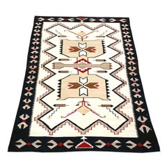 Antique Navajo Indian Pos Tec Nec Wool 4x6 Ivory & Black Handmade Area Rug