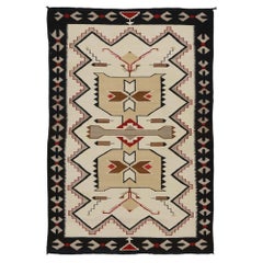 Antique Navajo Indian Pos Tec Nec Wool 4x6 Ivory & Black Handmade Area Rug