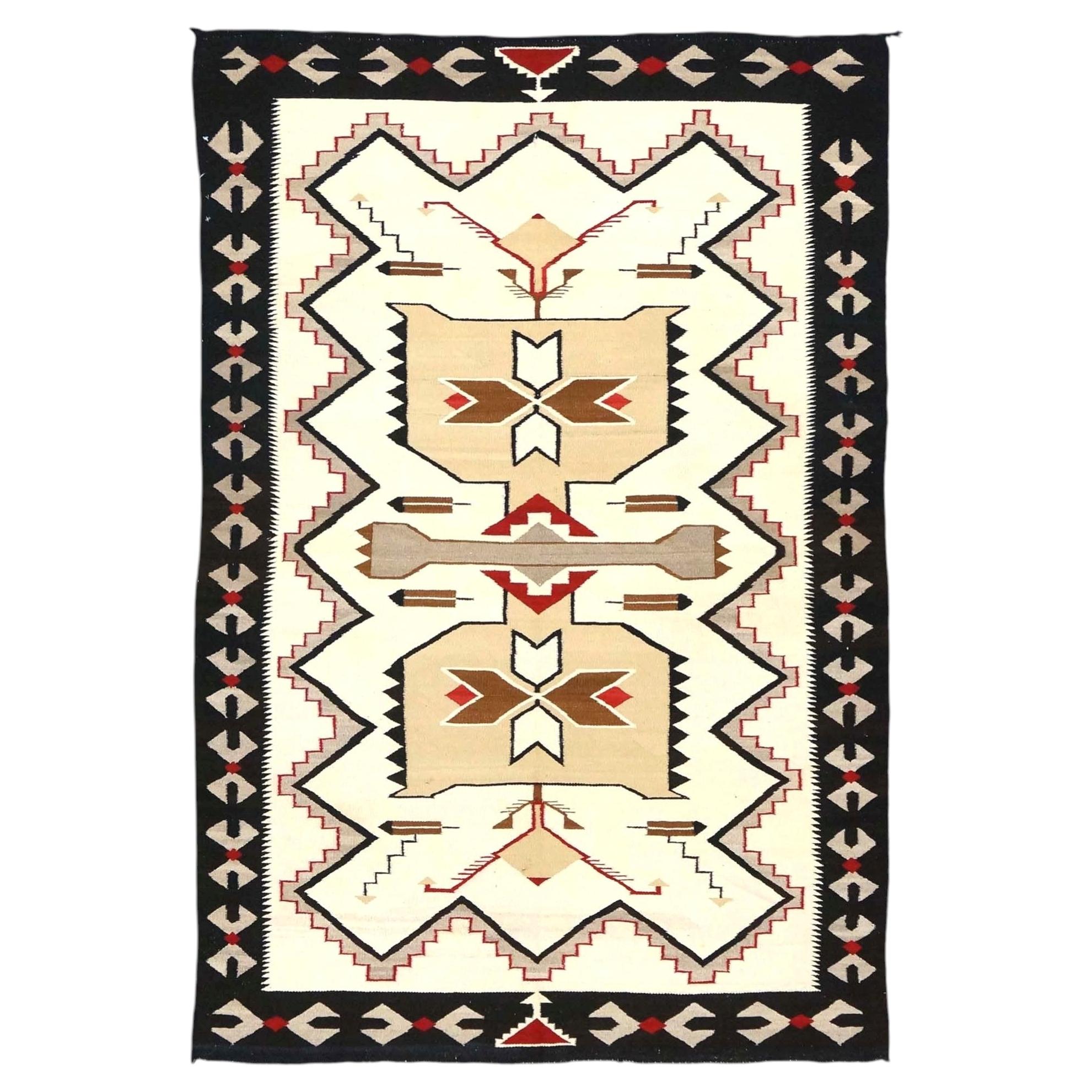 1930s Ivory Vintage American Hooked Navajo Rug 3' x 7' For Sale at 1stDibs