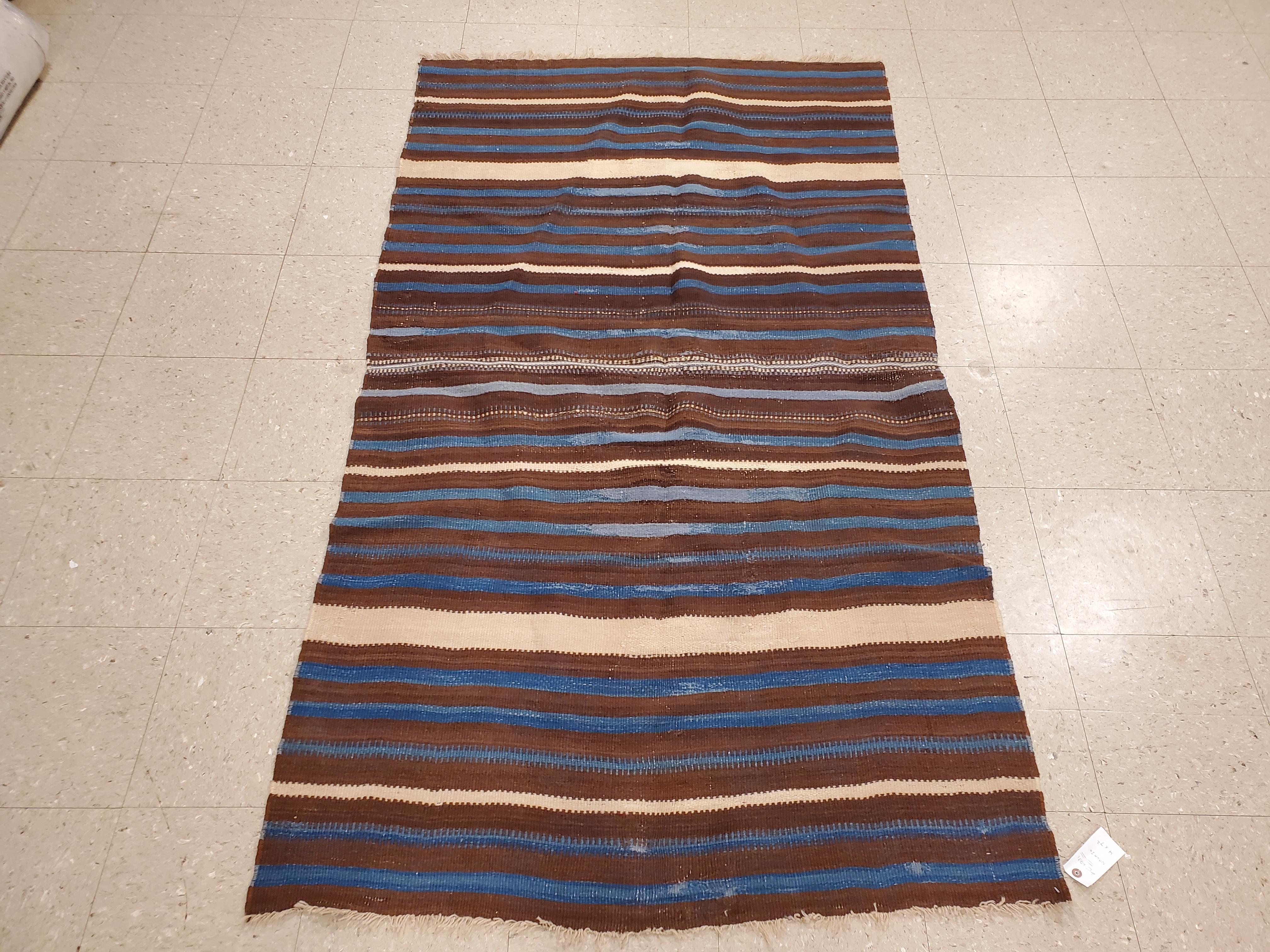 Hand-Knotted Antique Navajo Indian Rio Grande Blanket, Handmade Rug, Folk Art, Blue For Sale