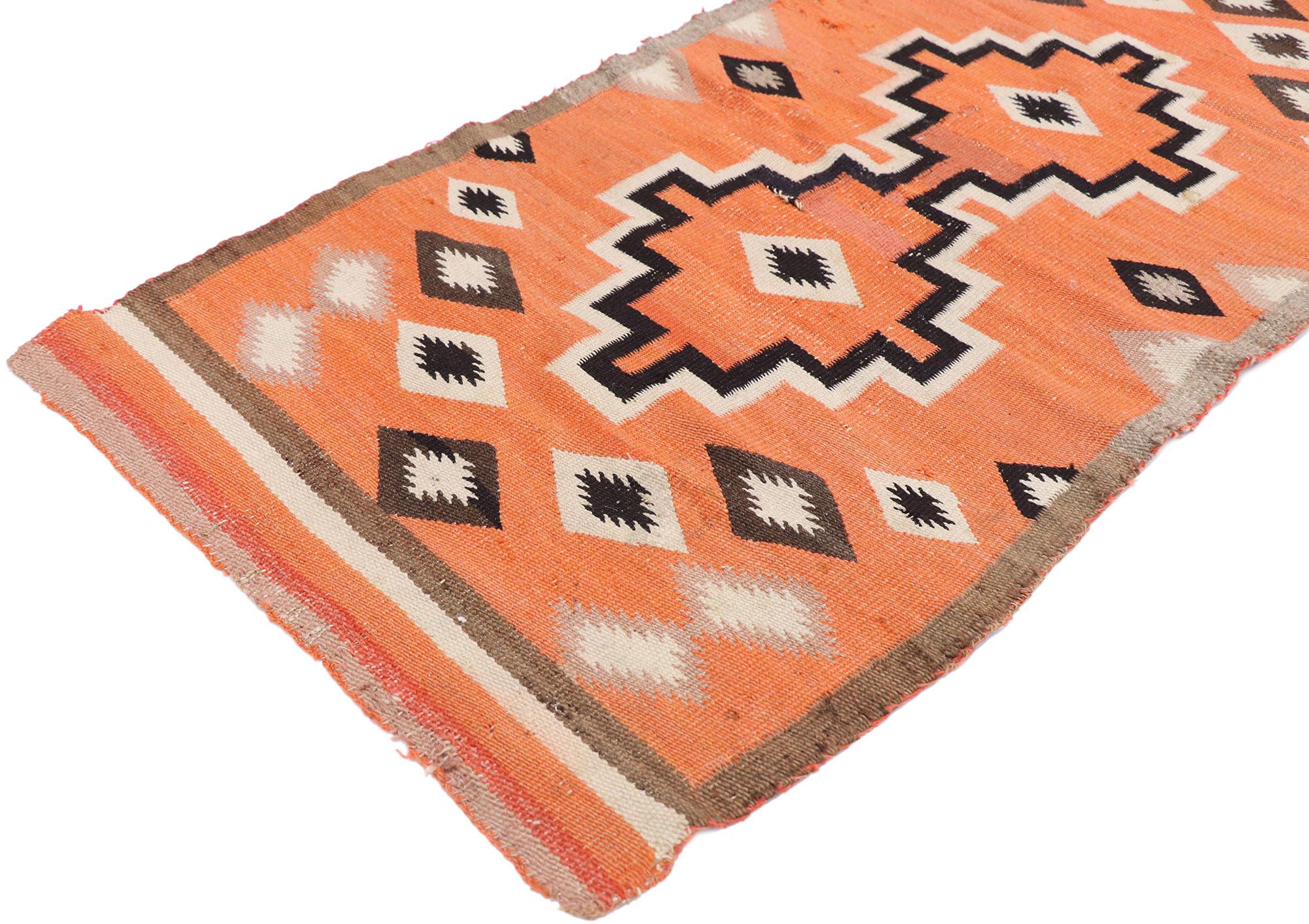 77775 Antique Southwestern-Style Ganado-Inspired Kilim Rug, 02'11 x 03'11. This striking antique handwoven wool kilim rug is a powerful representation of the Ganado-inspired aesthetic, a visual tradition shaped by the regional influence of the