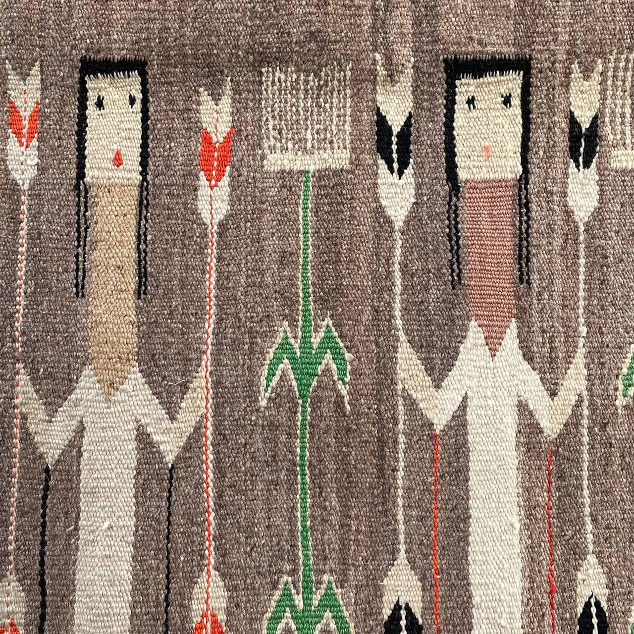 Wool Antique Navajo Kilim Yei Tapestry Rug Wall Art