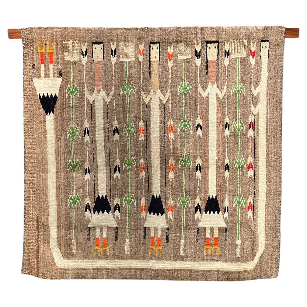 Antique Navajo Kilim Yei Tapestry Rug Wall Art